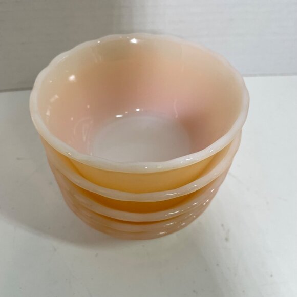 Vintage Fire-King Peach Lustre 6 Oz Custard Bowls Set Of 5 - Picture 3 of 11